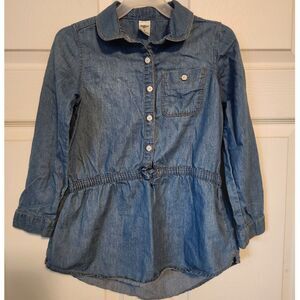 OshKosh B'gosh Girls Blue Denim Chambray Shirt Dress - Size 7 - Elastic Waist